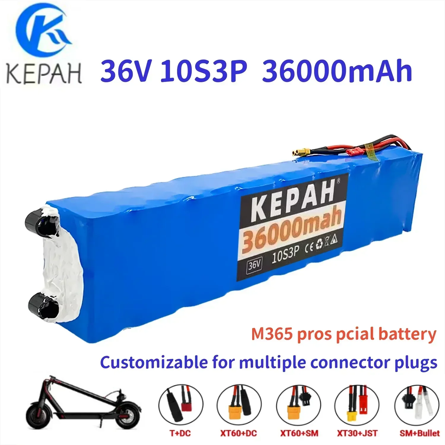 36V 36Ah 18650 rechargeable lithium battery pack 10S3P 500W high power suitable for M365 scooter electric vehicle, with BMS