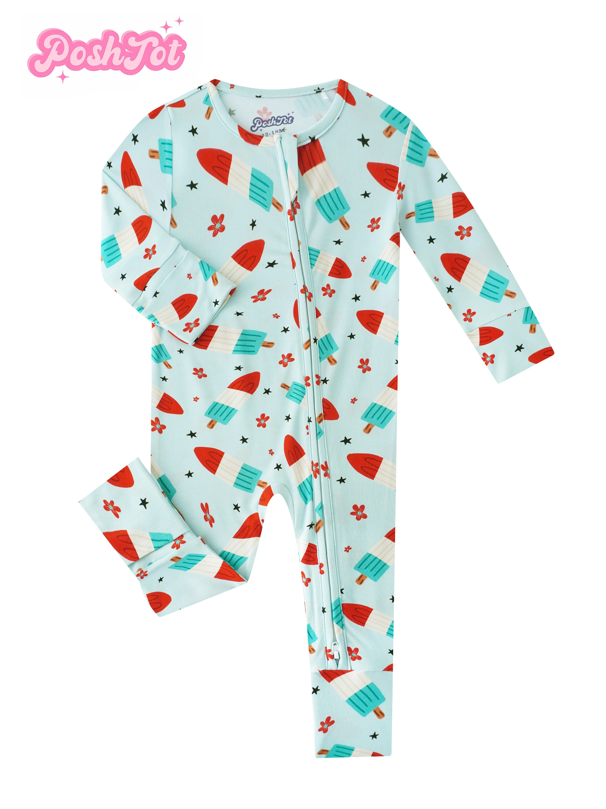 

PoshTOT Серый комбинезон на молнии с мороженым и бамбуком для малышей