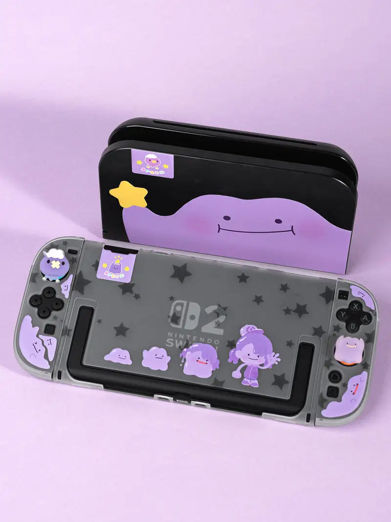 Switch 2 Schutzhülle, geteilte Hartschale, dockbar, niedliches Ditto-Muster für NS 2. Generation, Spiel-Anime-Zubehör
