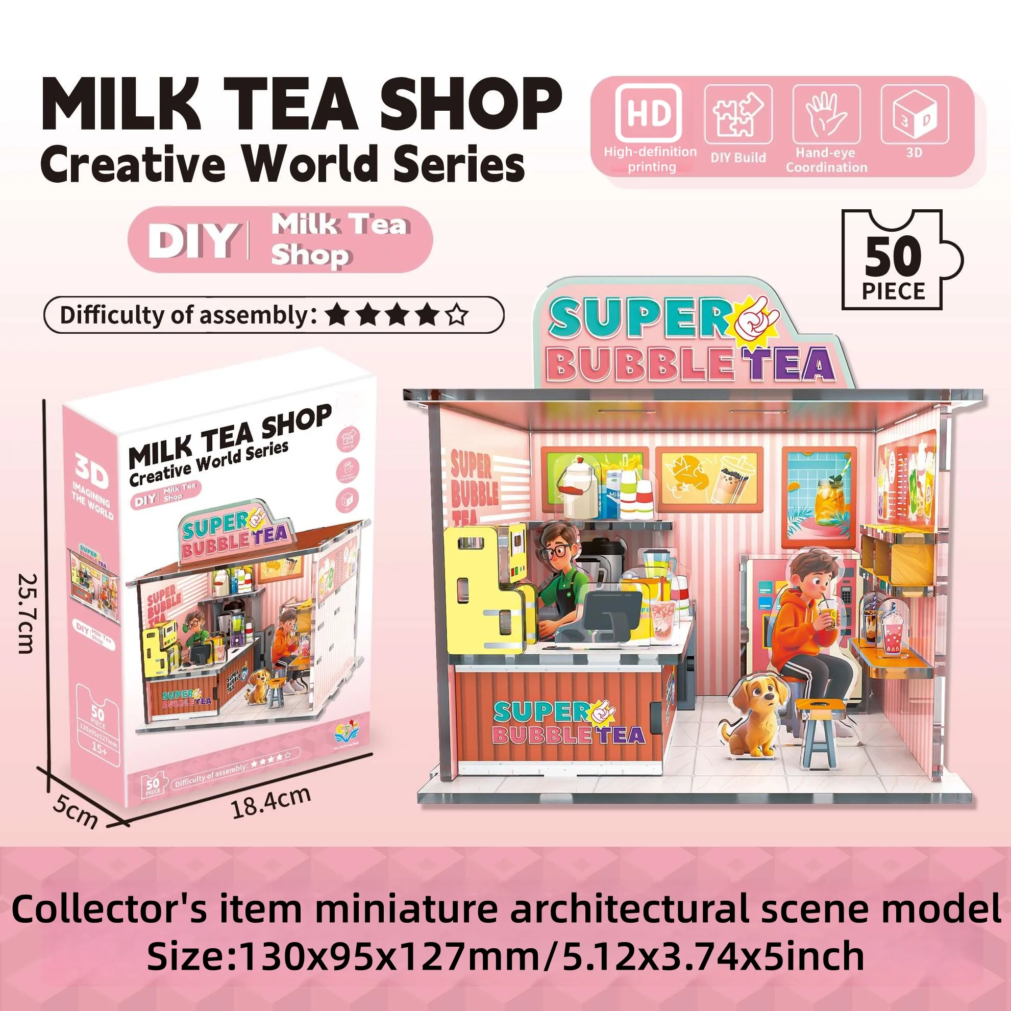 Este é um kit modelo para uma loja de chá de bolhas, um elegante quebra-cabeça 3D DIY, perfeito como presente para aniversários, Natal ou aniversário