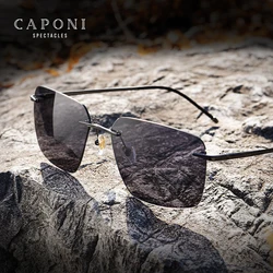 CAPONI Pure Titanium Óculos De Sol Fotocromático Rimless Polarizada Condução Óculos de Sol dos homens Ultra Light UV400 Marca Shades BS28923 oculos de sol homem oculos masculinos lentes ópticos oculos masculino