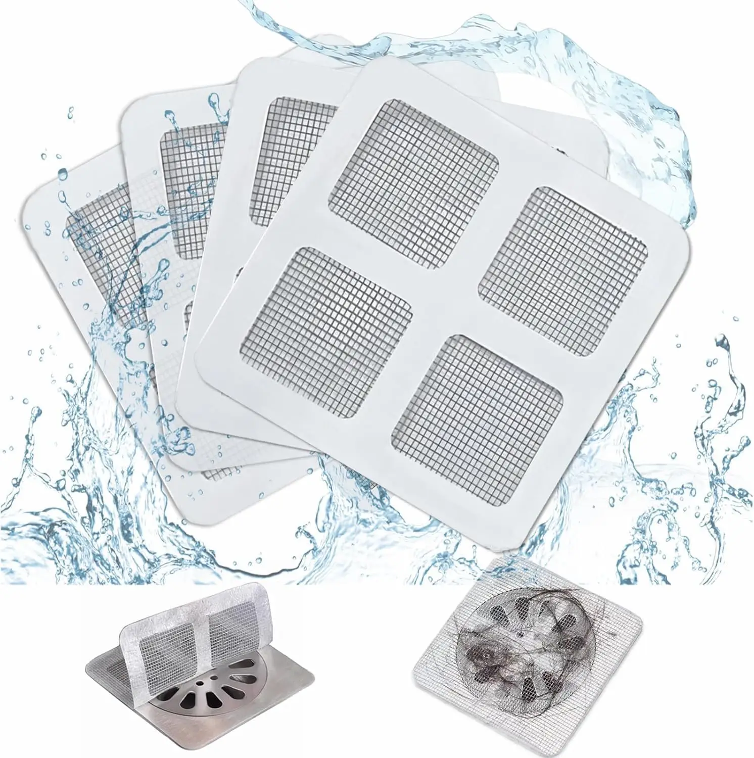 10/30/50 pieces of 4 x 4 inch disposable shower drain stickers, suitable for bathrooms, laundry rooms, kitchens