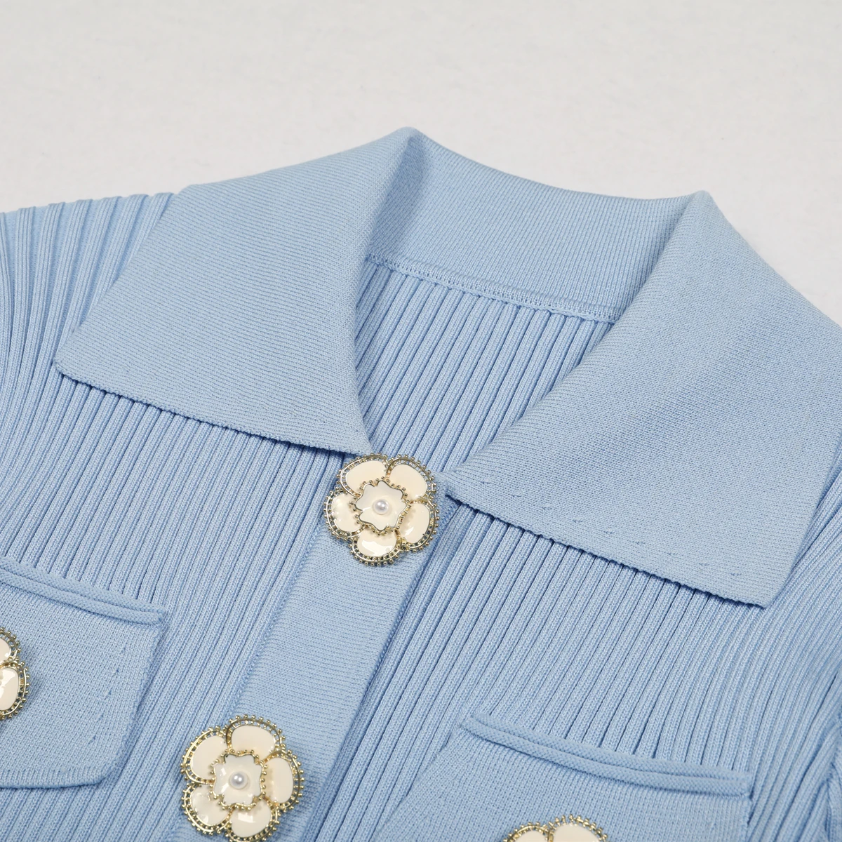 Primavera y otoño nueva moda de alta calidad camisa de punto con botones de flores cuello de manga larga cárdigan de lana para mujer abrigo superior