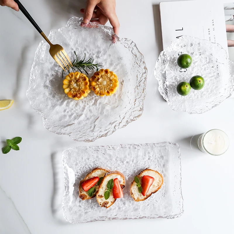 Clear Japanese Glass Plates, Sushi Platter, Dessert Snack Salad Dinner Plate for Kitchen,Trinket Dish, Dishwasher Safe