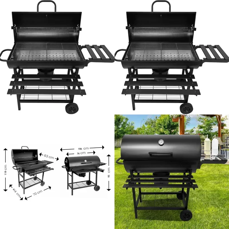 Foldable Outdoor Oil Drum Fire Pit BBQ Grill Multi Functional Wood Burning Barbecue Stove for Camping Garden Patio
