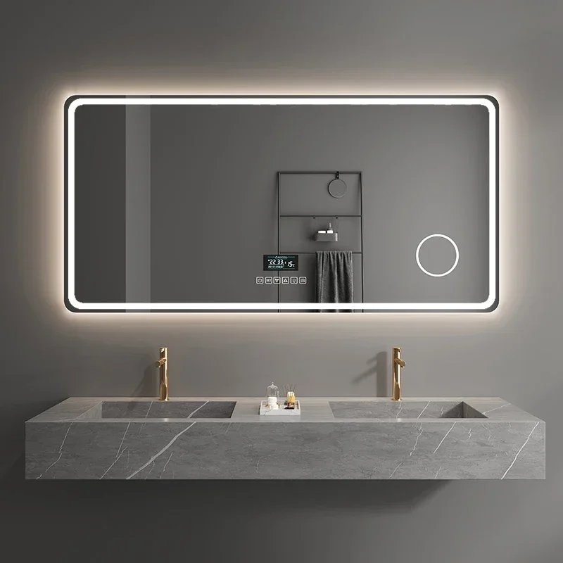 European-Style Smart Bathroom Mirror Bathroom Toilet Touch Screen Light Anti-Fog Wash Basin Custom Square Smart Mirror