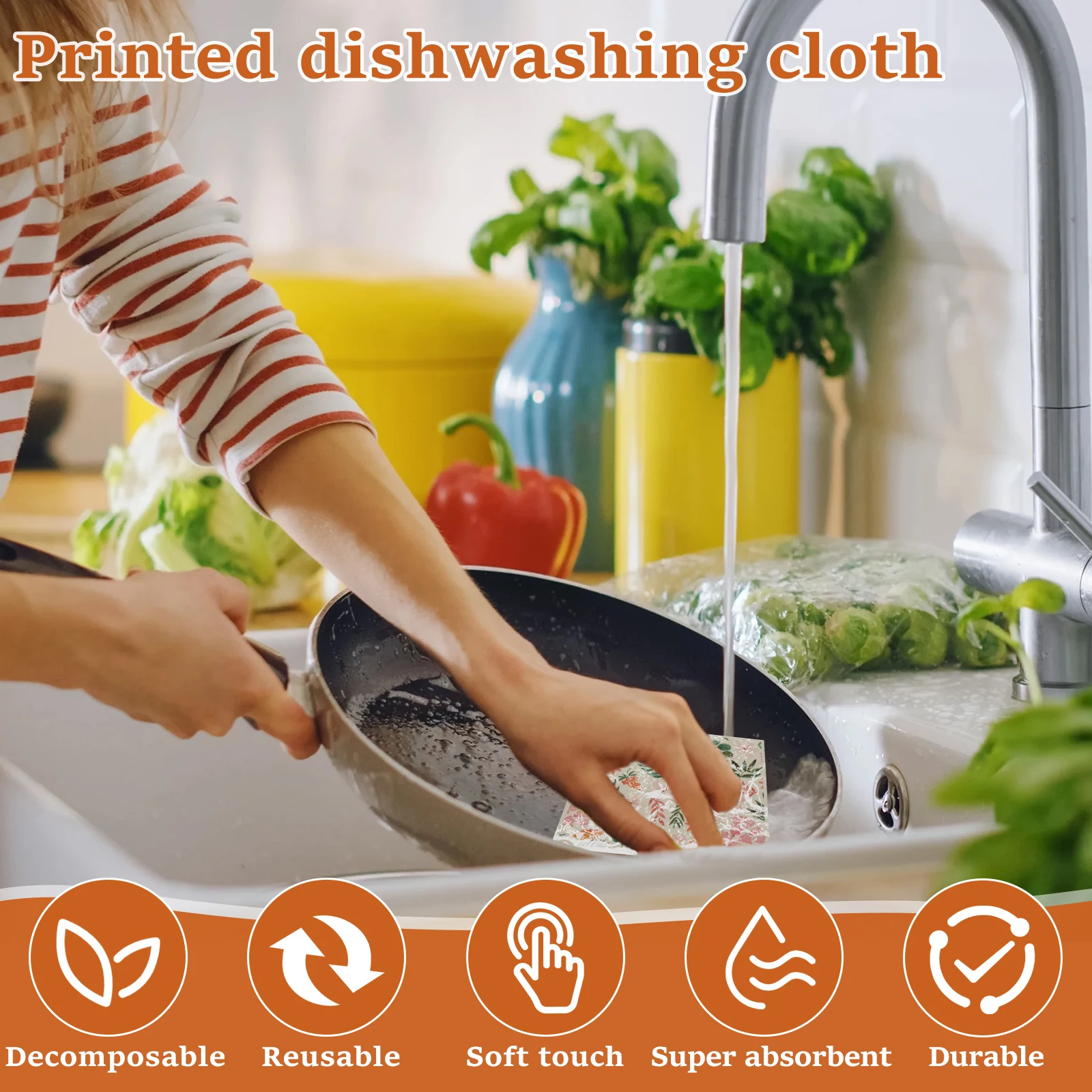 4/5/6pcs Printed Absorbent Cleaning Dishcloth Reusable Wet Dry Household Kitchen Rag Soft Cellulose Cloths for Washing Dishes