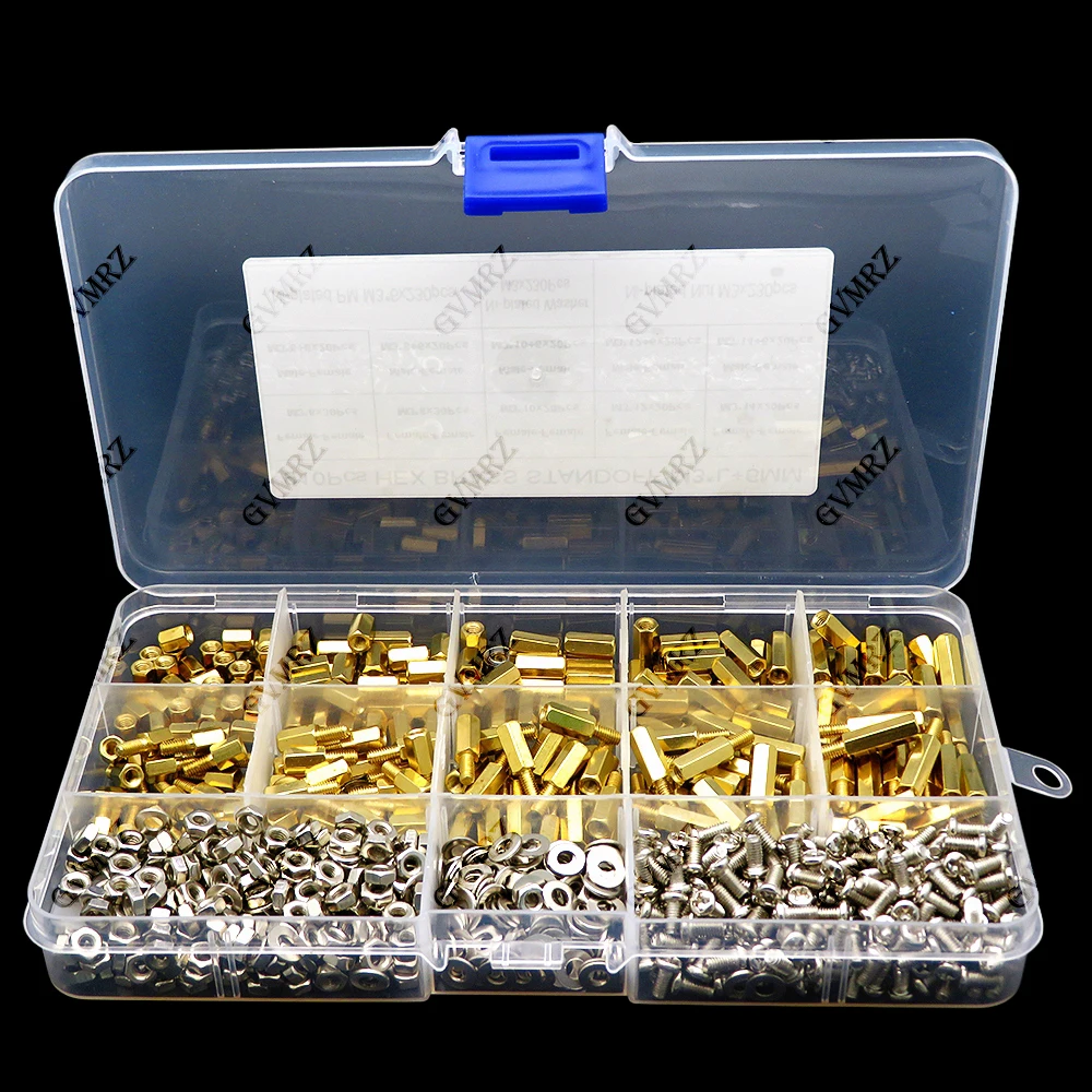910PCS M3 Solid Brass Copper PCB Board Hex Nut Assortment Kit Set M3 Hexagon Standoff Pillar Spacer Column Screw