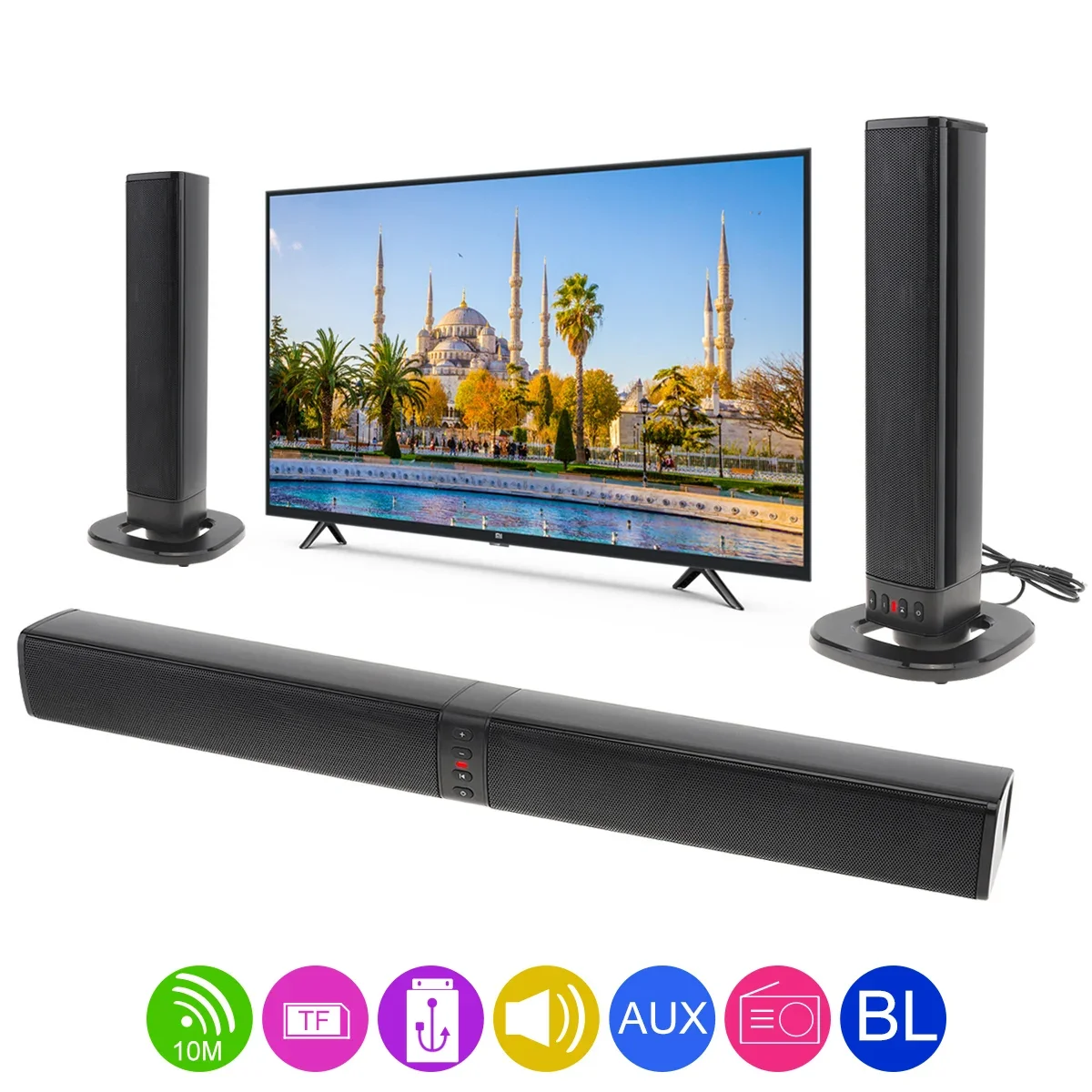 Wireless Bluetooth Speaker Home Theater System Stereo Surround Multifunctional Subwoofer Support TV/Computer Soundbar Echo Wall