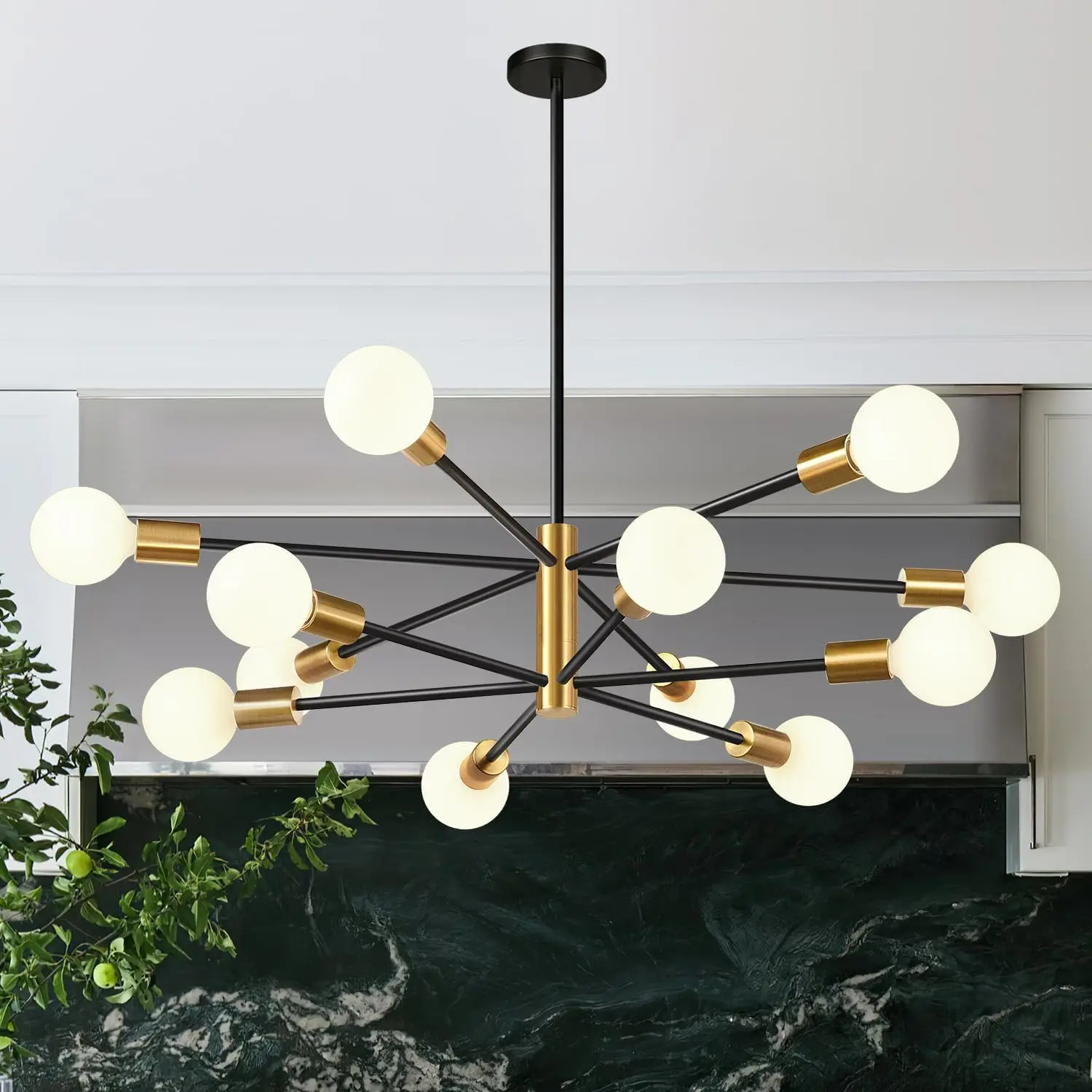 33 Modern Chandelier Ceiling Light Fixture, 12/10/8/6 Light Sputnik Chandeliers Golden And Black Mid Chandelier Over Table, Heig