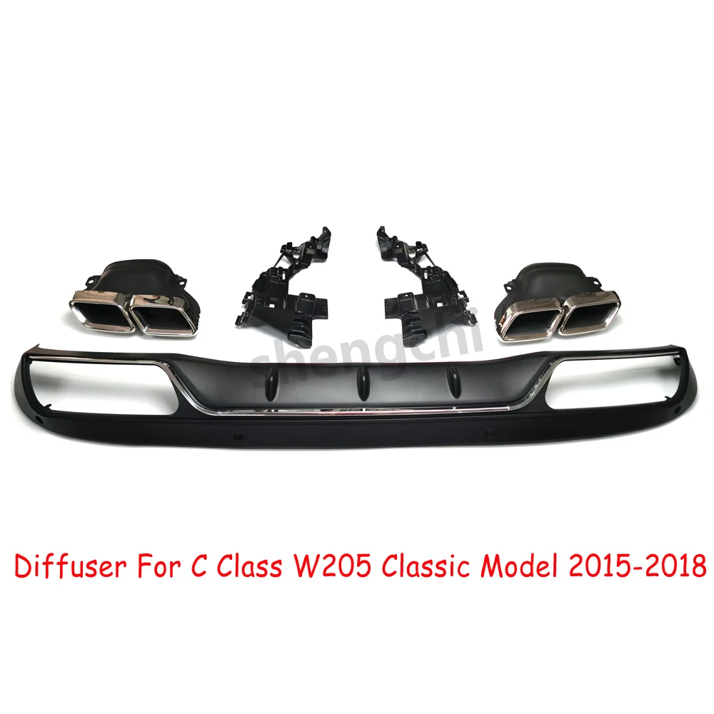 W205 AMG Style Rear Bumper Diffuser Lip For Mercedes W205 C Class Classic Model 2015-2018 4-outlet Exhaust Tips Endpipe