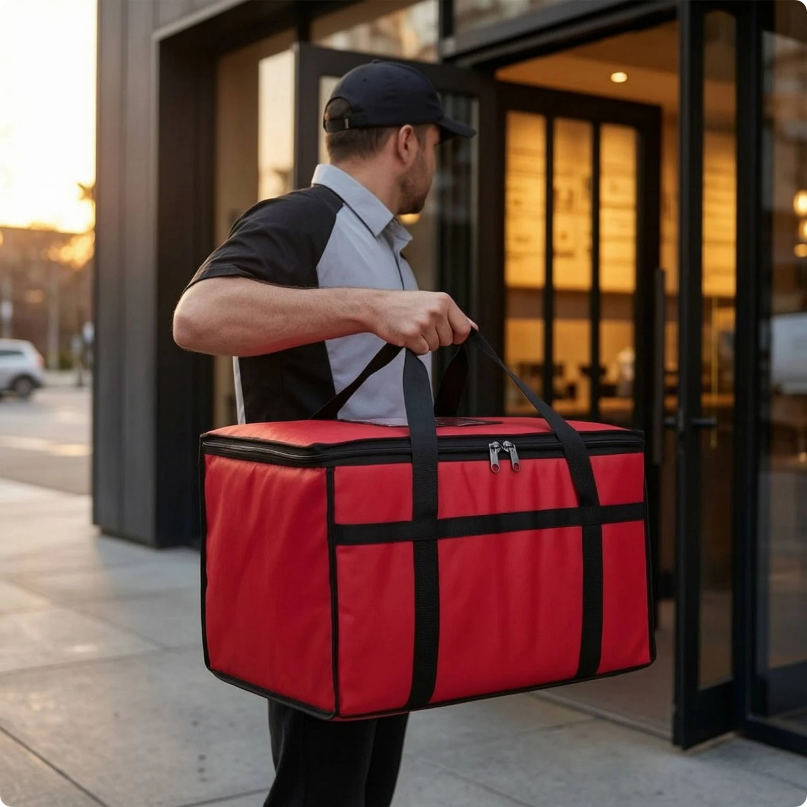 Insulated Food Delivery Bag with Shoulder Strap Large Capacity Food Delivery Bag Waterproof Thickened for Caterers