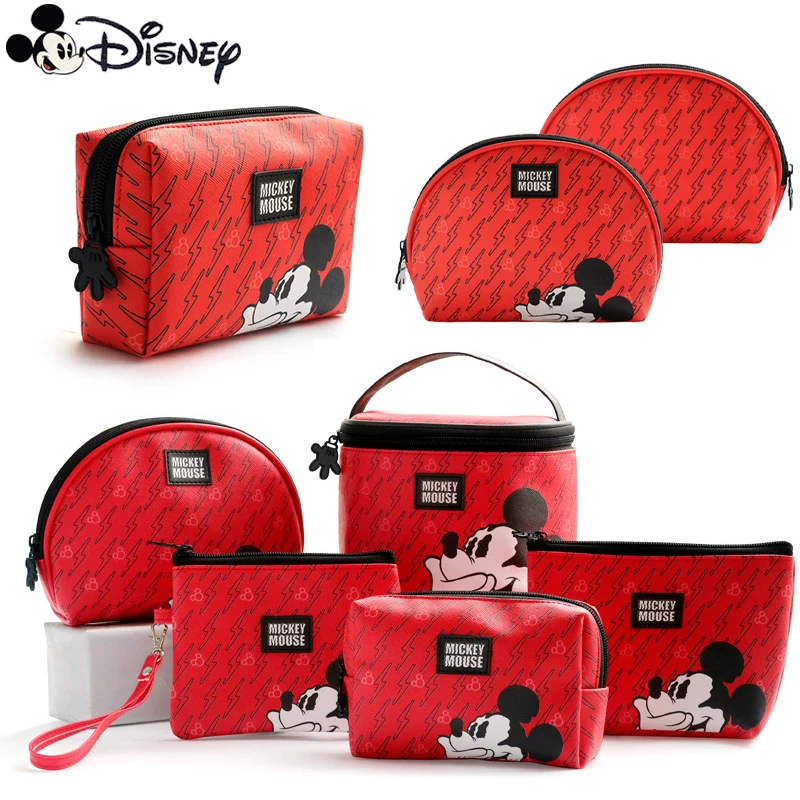 Disney Mickey Cartoon Cosmetic Bag for Women Large Capacity Toiletries Bag Portable Travel Cosmetic Storage Bag Ladies Handbag