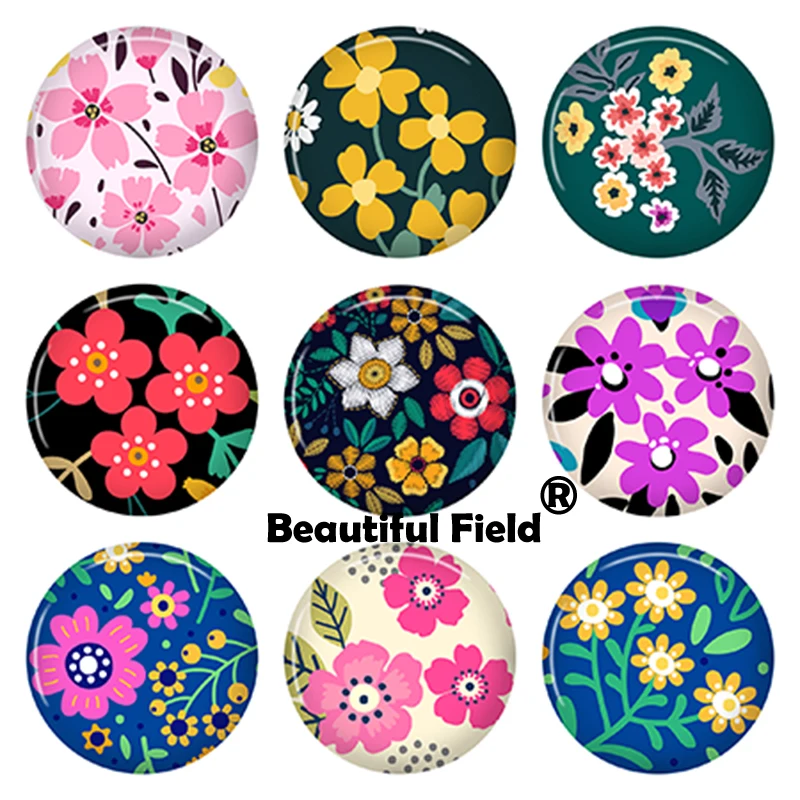 10mm 12mm 25mm 14mm 16mm 18mm 20mm 30mm Photo Pattern Round Glass Cabochons Colorful Beautiful Flowers RD32