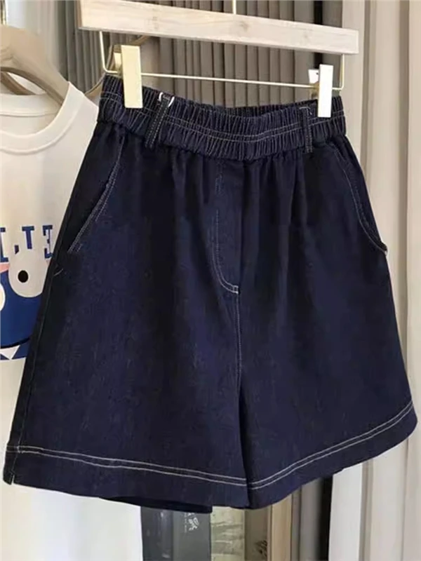 

High Waist plus Size Five-Quarter Denim Shorts Women's Loose Wide Leg Slimming Bootcut Summer Thin Jeans Deep Color Cool Sens...