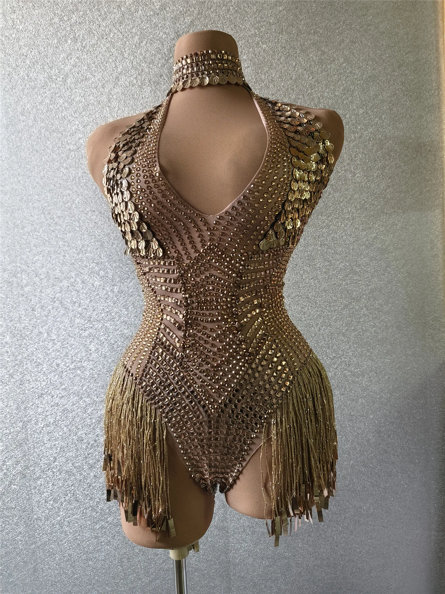 

Sparkly Rhinestones Leotard Dance CostumeStage Wear Performance Nightclub Outfit SexyDeep V Neck Sequins Bodysuit for Women B088