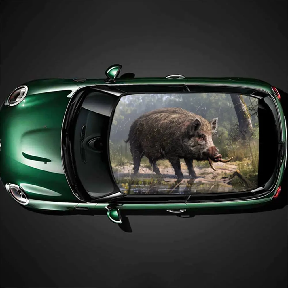 

New Design Wild Boar Print Car Roof Sticker Wrap Racing SUV Auto Accessories Packaging PVC Car Hood Graphic Decal Decoration