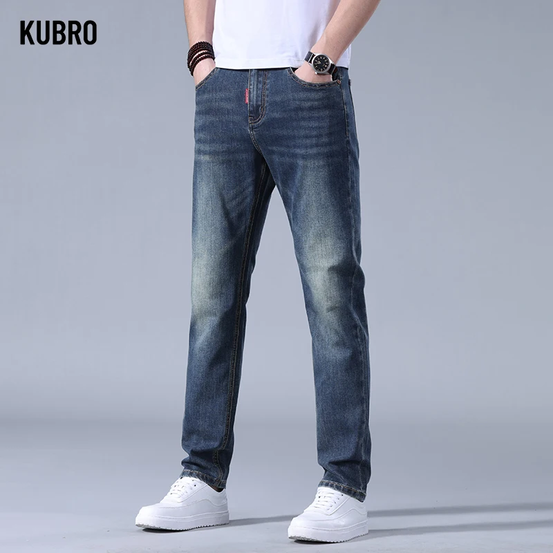 KUBRO Men's Business Casual Stretch Jeans Spring Summer Retro Y2K High Quality Slim Denim Simple Elegant Fashion Pants