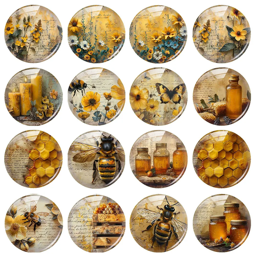 Handmade Honeycomb Bee Honey Photo Glass Cabochon Flatback Demo Flat Back Cameo For Diy Jewelry Making Supplies Accessories