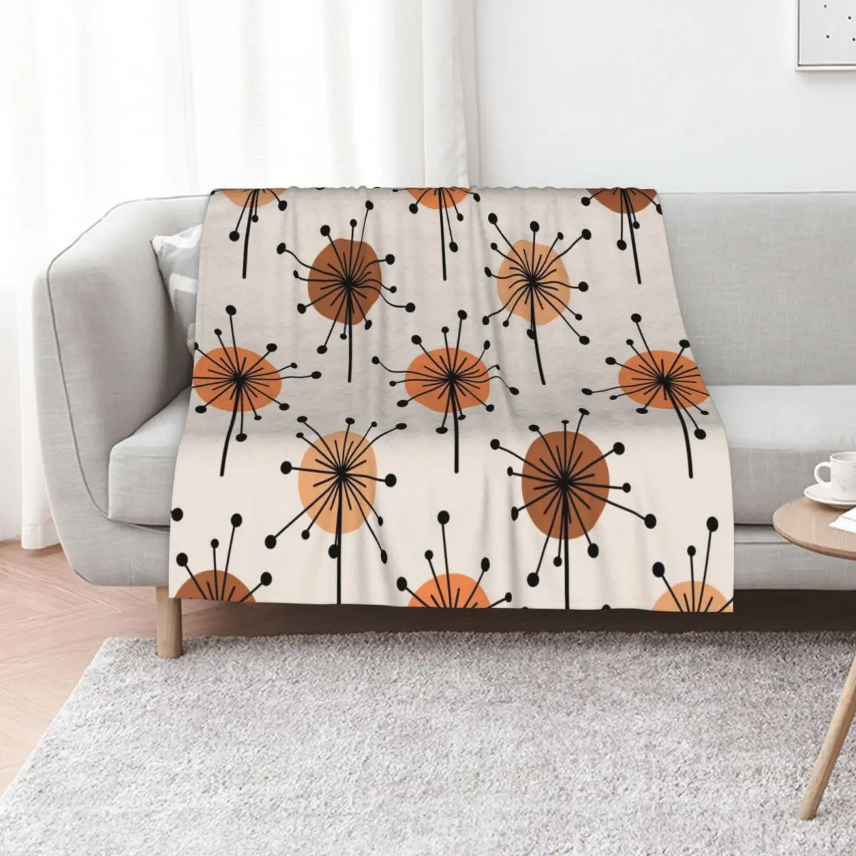 Atomic Era Sputnik Starburst Flowers Orange Tan Throw Blanket Picnic Decoratives Hair Flannels sofa bed Blankets