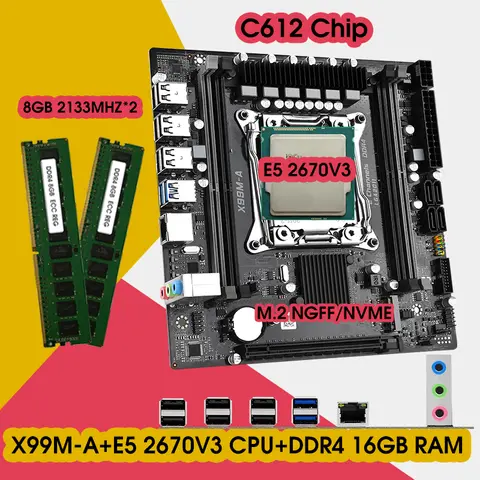 Placa Mae X99 C612 Chip Motherboard Combo Kit With Xeon E5 2670 V3 CPU And 16GB (2*8GB) DDR4 2133MHZ REG Memory Completo X99 Set