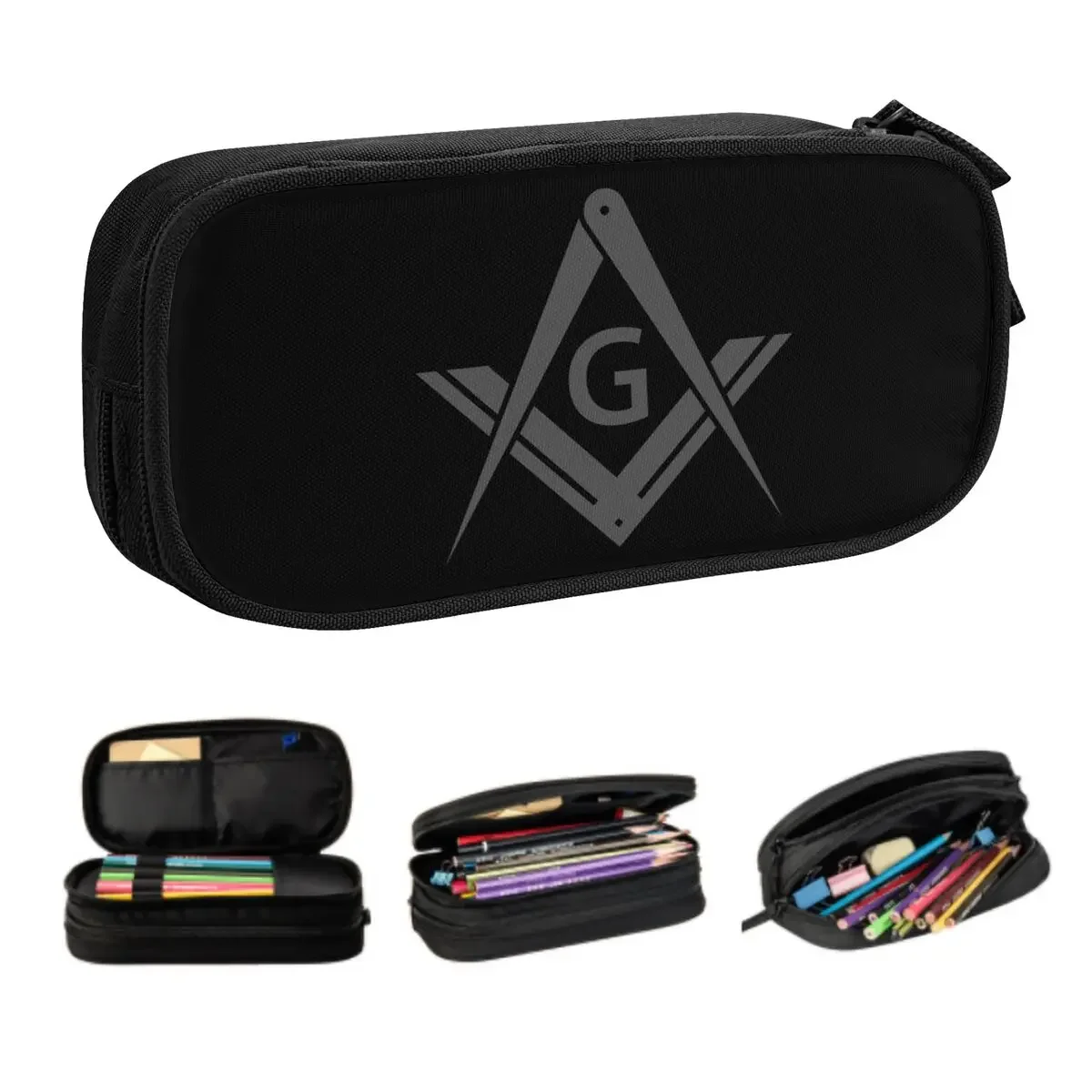 Custom Freemason Logo School Pencil Cases Girl Boy Big Capacity Masonic Mason Freemasonry Pencil Box Students Stationery