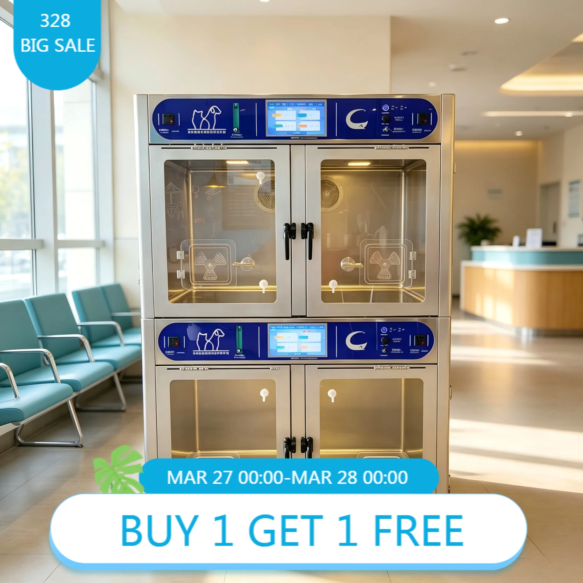 Double‑Cabin Pet ICU Incubator Veterinary Intensive Care Unit With Temperature Humidity Oxygen Control