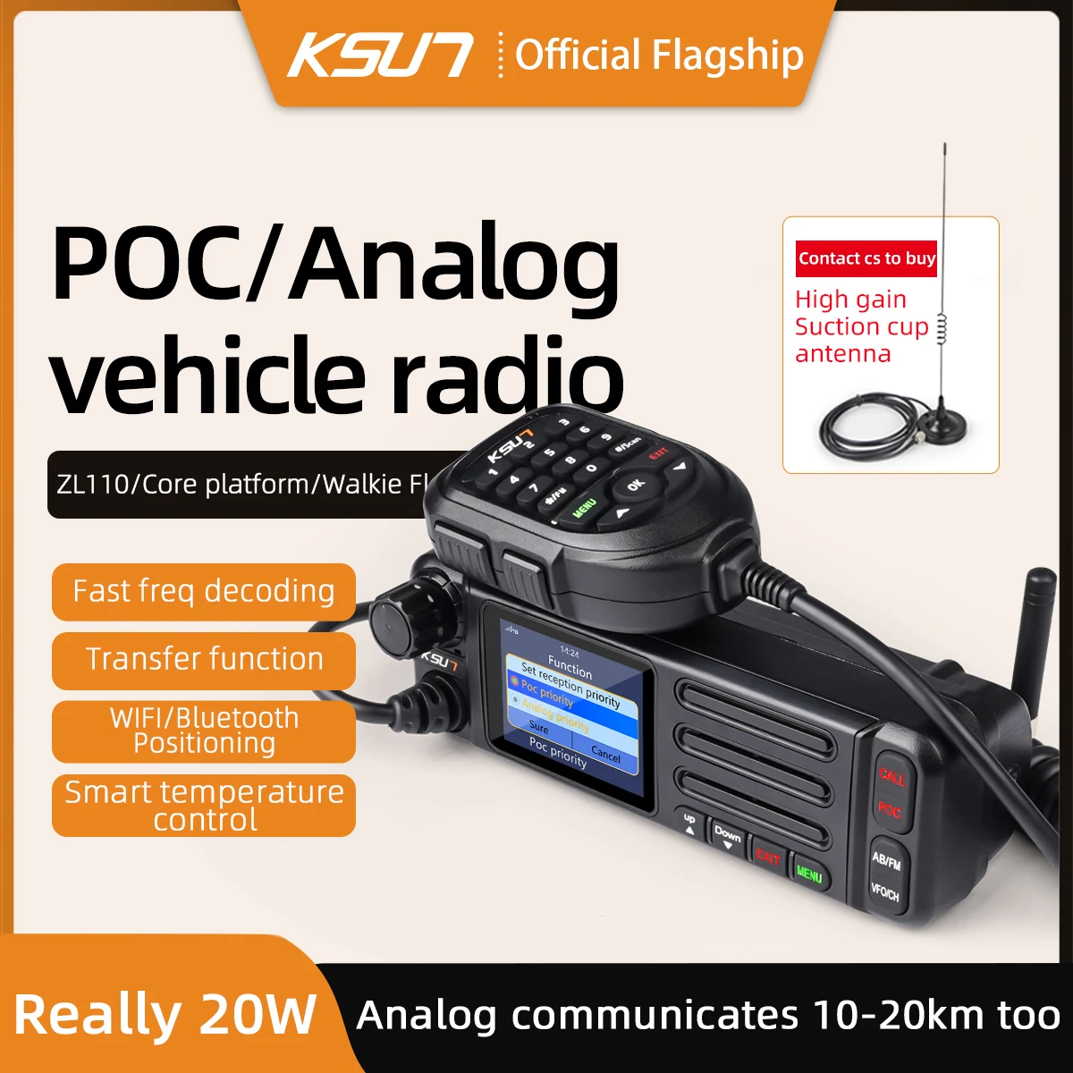 Op een voertuig gemonteerde radio werkt met Zello Public Network Intercom System Unlimited Range draadloze communicatieapparatuur KSUN