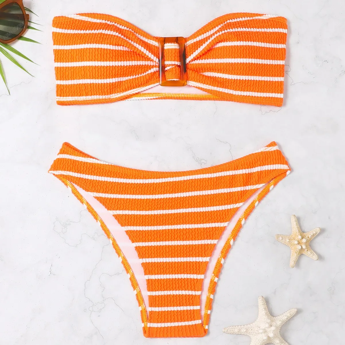 Summer Sexy Strapless Bikini Set for Women - Striped Pull-On Swimsuit for Small Chest Stylish Instagram-Worthy Vacation Swimwear