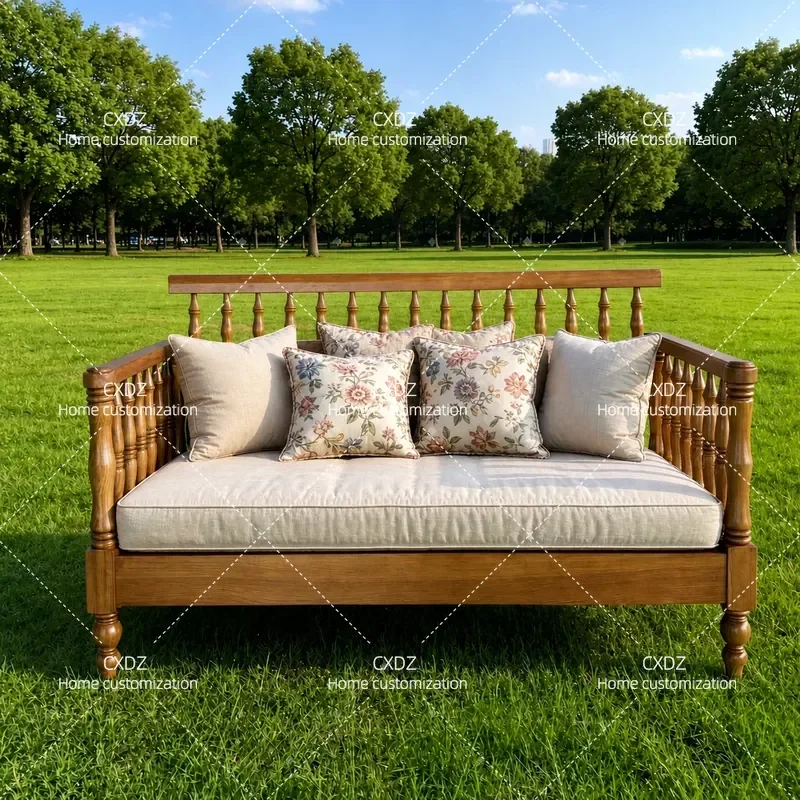 American Style Solid Wood Sofa Double Three Seater Log Design Pastoral Leisure Chair Simple Classic Versatile Furniture