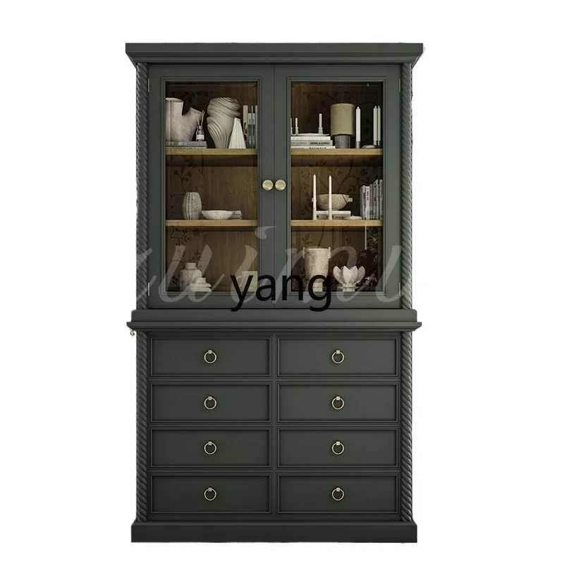 

LMM French Solid Wood Bookcase Villa Living Room Storage Display Cabinet American Retro