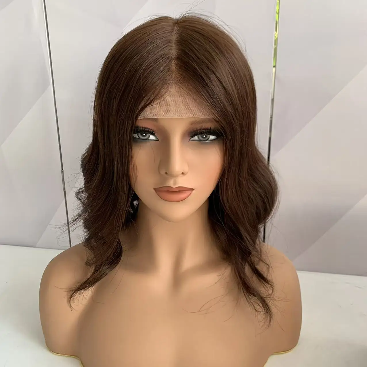 

Dark Brown Color Silicone Cap Silk Base Medical Wig 100% European Human Hair Wigs Daily Natural Look Hair Wig for Women