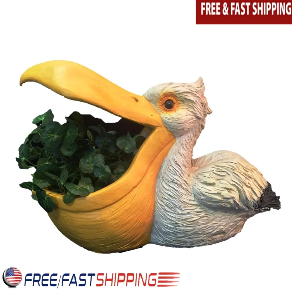 

Nautical Pelican Planter Shell Holder Coastal Garden Statue Indoor Outdoor Decor Durable Resin UV Resistant 18 Inch