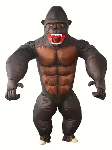 Inflatable Blowing Gorilla Costume Funny Halloween Costume for Adults Interactive Fluffy Animal Suit for Party Entertainment
