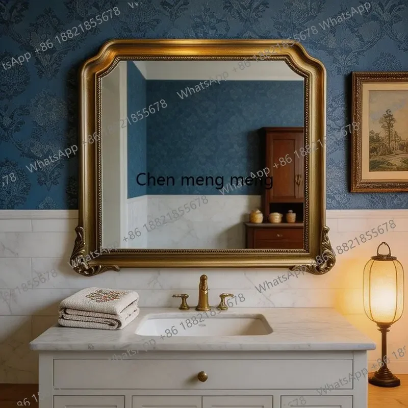 French retro smart bathroom mirror with lamp defogging American home vanity makeup mirror European style b567