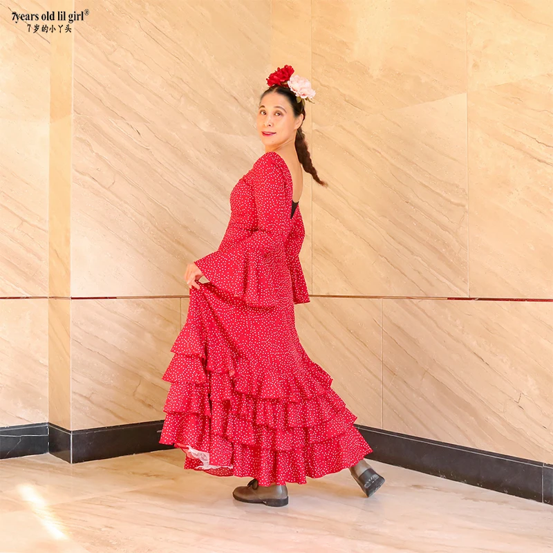 Spanish Dance Dress Flamenco Practice Skirt Wear Women GG05