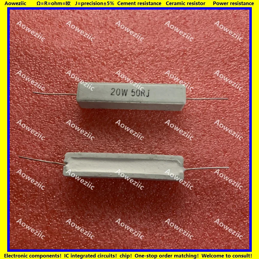 10Pcs RX27 Horizontal cement resistor 20W 50 ohm 20W 50R 50RJ 20W50RJ 50ohm Ceramic Resistance precision 5% Power resistance