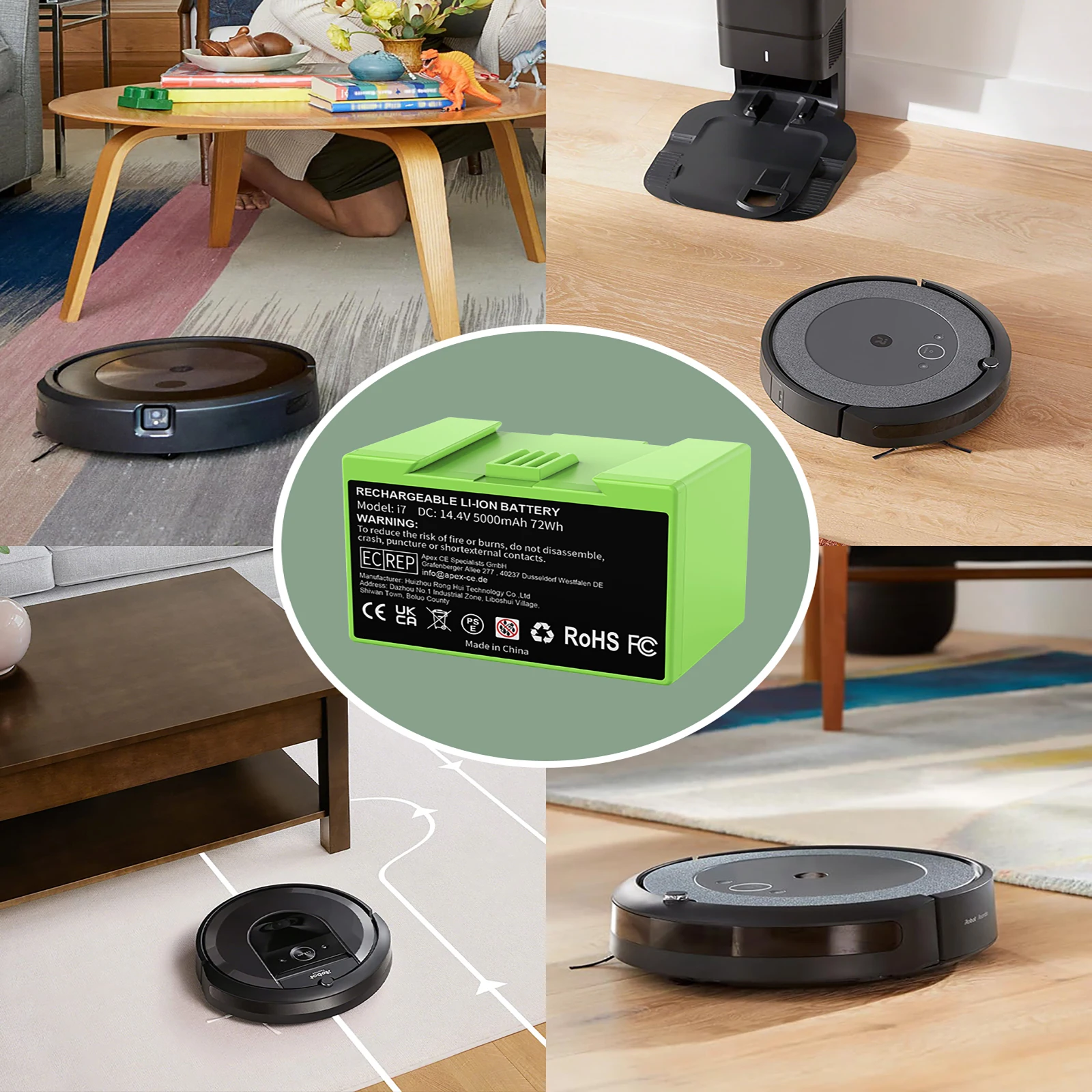Bateria zamienna do odkurzacza IRobot Roomba I7, 5000 mAh, 14,4 V, kompatybilna z modelami I3, I4, I5, I6, I7, I8, J7, E5 – akumulator do ponownego ładowania. — zdjęcie produktu 6