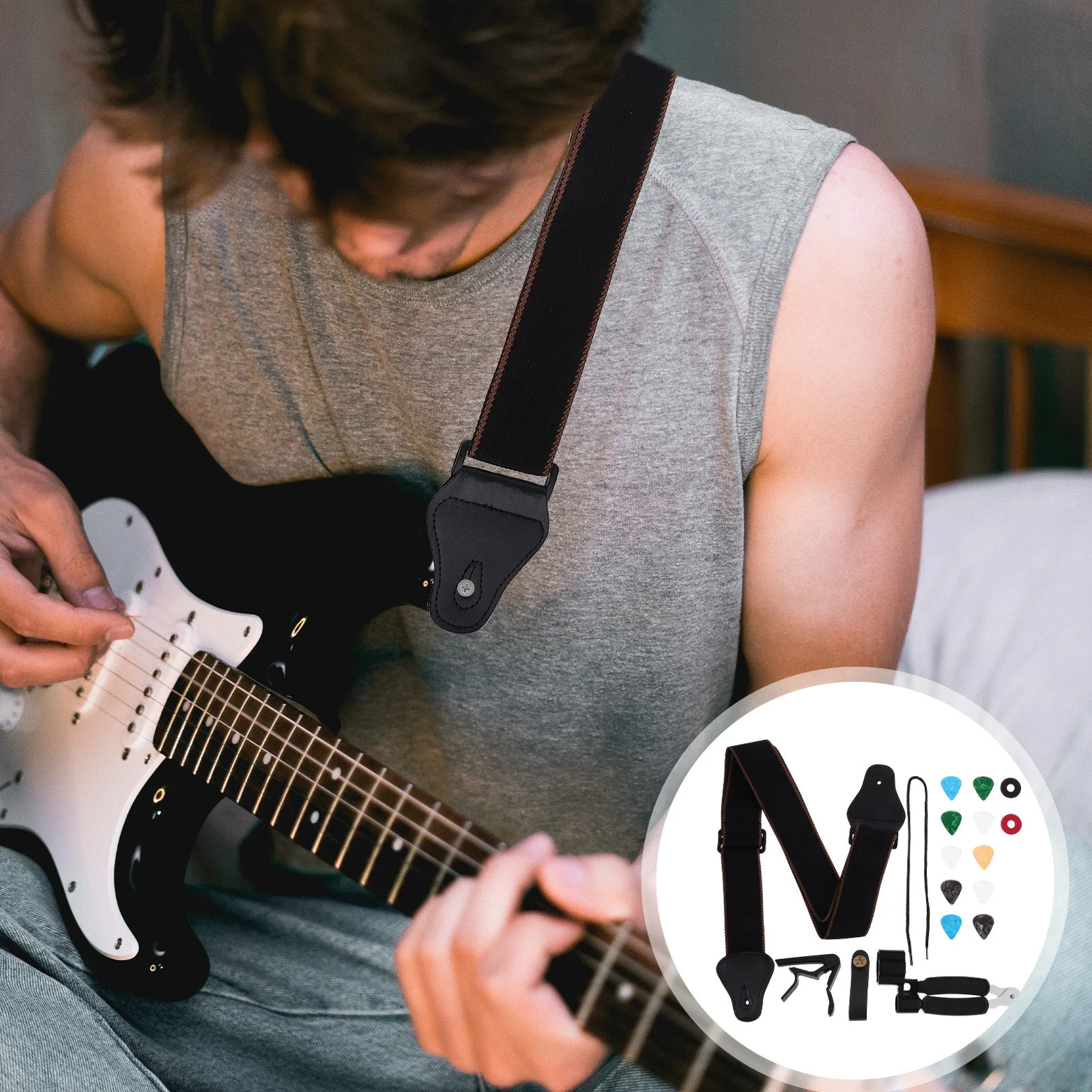 Gitaaraccessoires Kit Verstelbare riem Capo Picks Comfortabel Duurzaam voor bas-elektrische instrumenten Gitaarkit