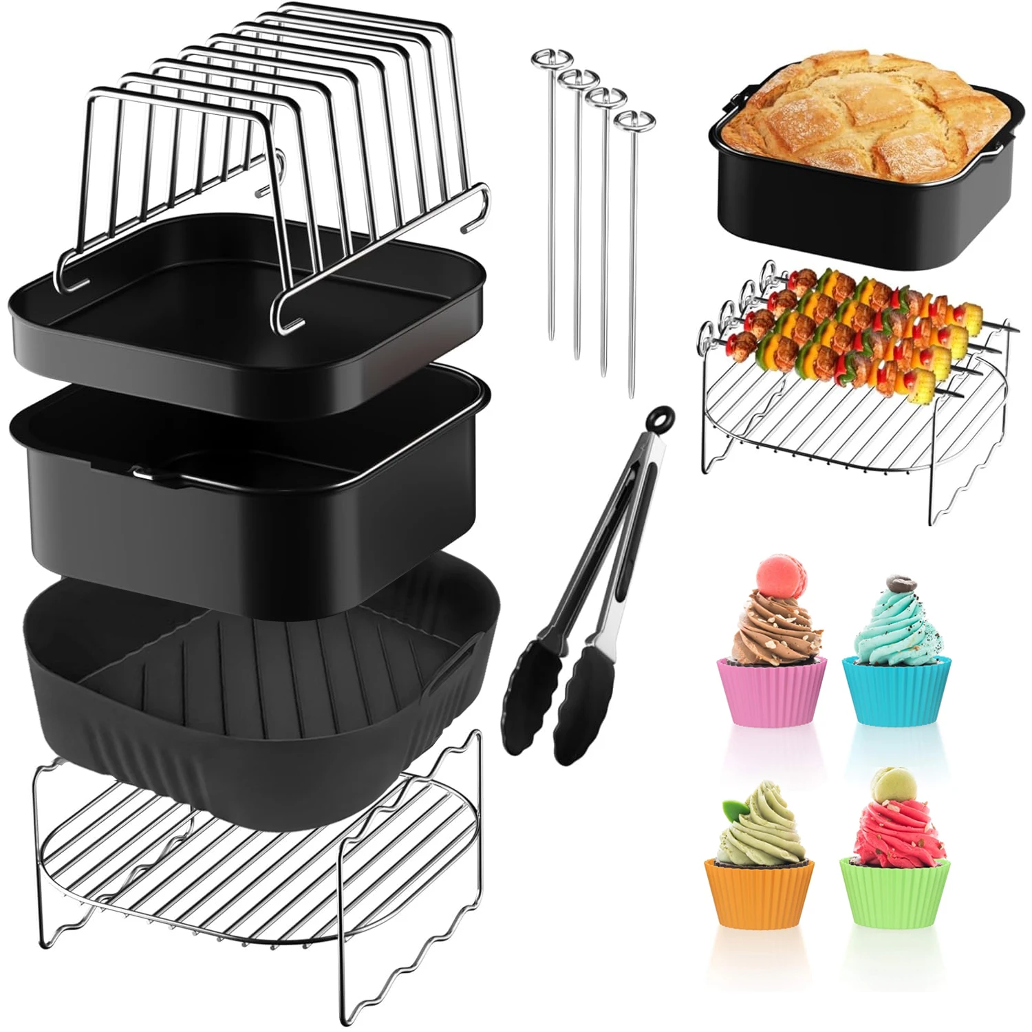 Air Fryer Accessories For Cosori 5.5L, Cecotec 6L, 6.5L, Ninja 6.2L XXL Square Silicone Air Fryer Mold