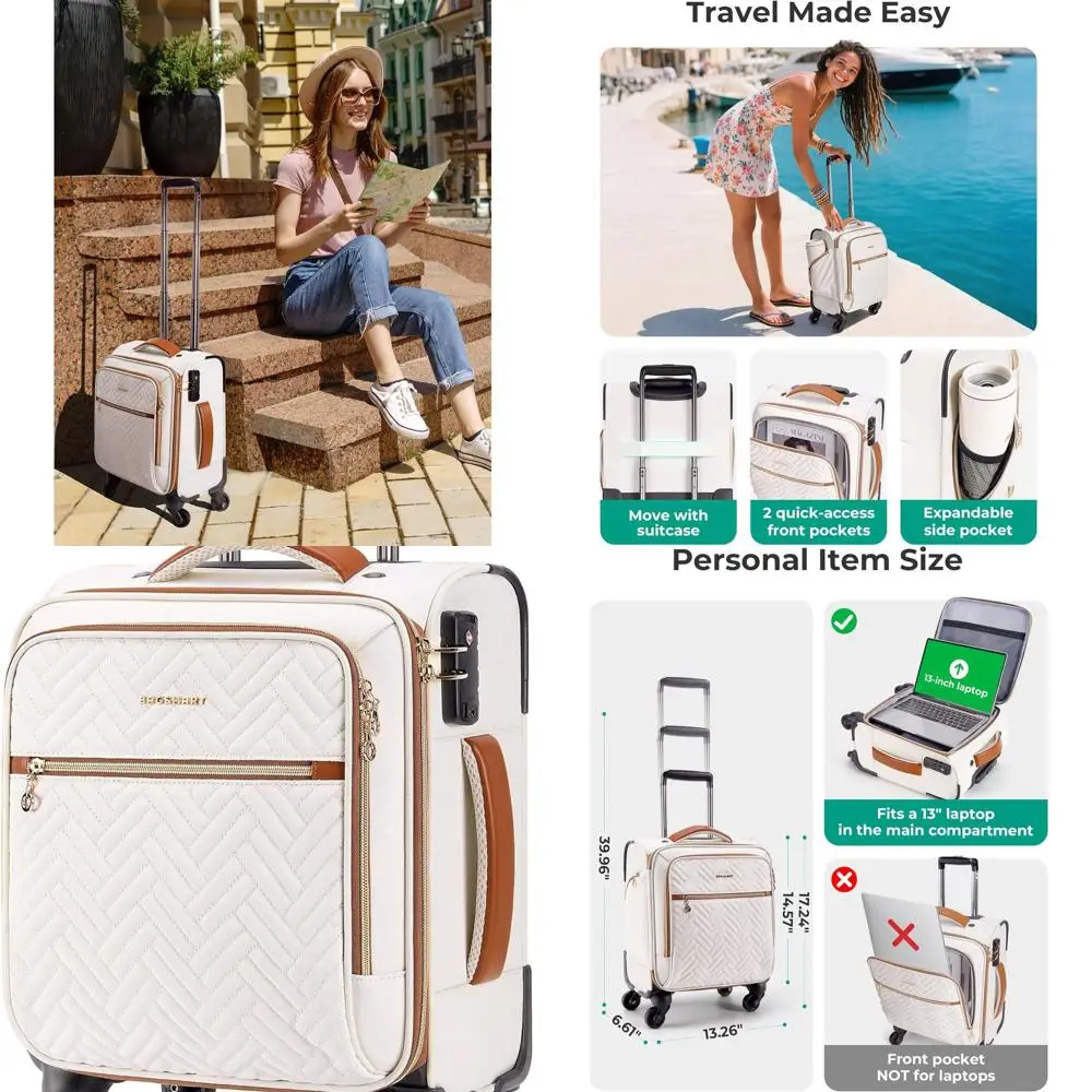 

16 Airline-Approved Softside Underseat Carry-On Bag with Spinner Wheels for Weekend Travel