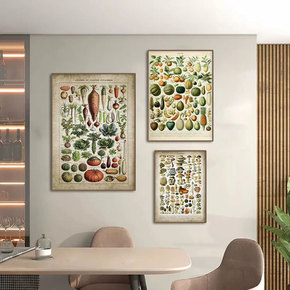 Canvas Painting Poster Print Antique Wall Art Decor Botanical Pictures for Kitchen Living Room Vintage Vegetable Fruit Mushroom