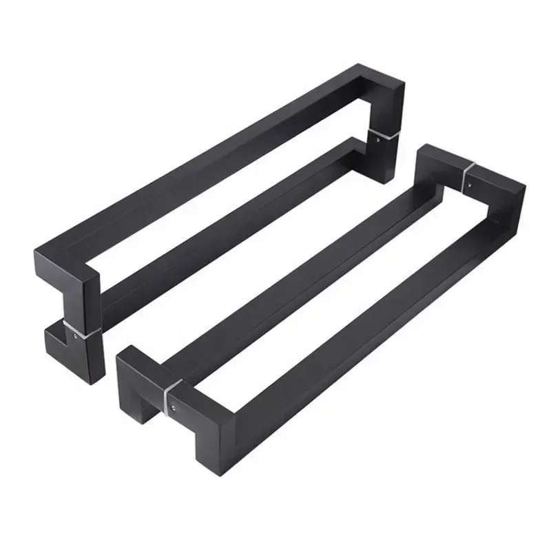 High Quality Producers Hardware Four Bend Square Tube Push Pull Glass Door Handle 304 Stainless Steel