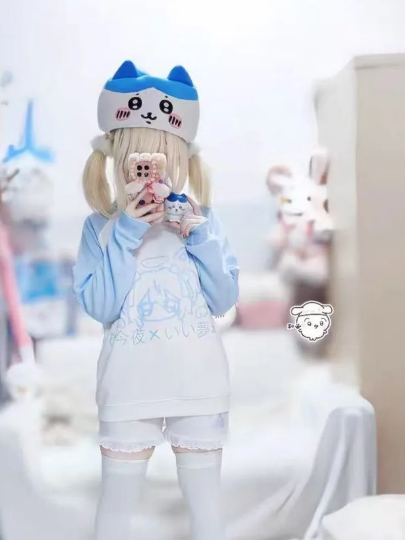 American High Street Vintage Sweet Anime Hoodies O Neck Japanese Kawaii Long Sleeve Tshirts Harajuku Y2k Sweatshirts Women