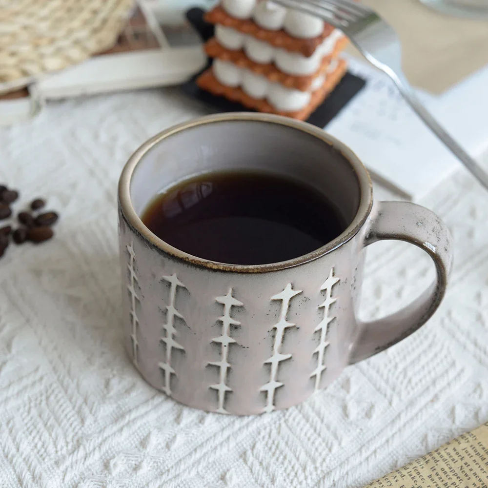 High Grade Vintage Relief Porcelain Mug Cups Office Household Breakfast Handgrip Ceramic Drinkware Milk Coffee Water Mugs