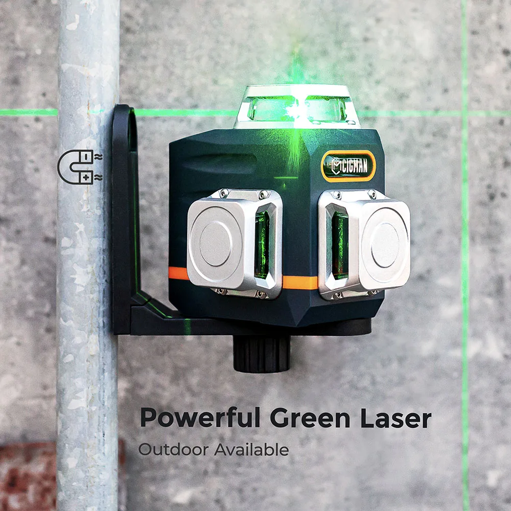 CIGMAN CM-701 3x360° Self Leveling Laser Level, 100ft 3D Green Cross Line, Rechargeable Battery, Remote Control,360° Full Layout