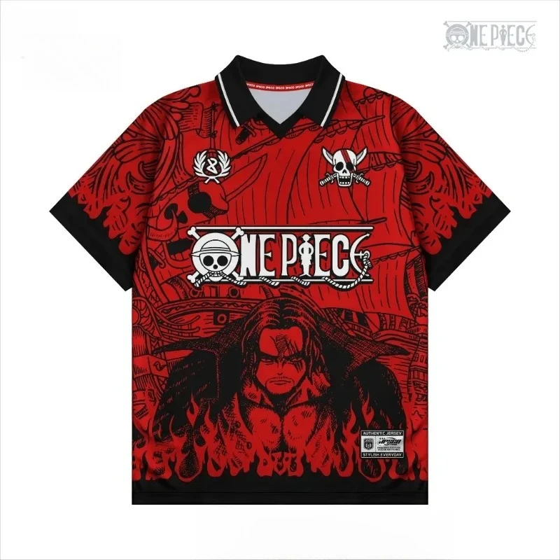 One Piece Shanks Red Hair Pirates 3D Full Print Anime Jersey Polo Shirt Red Black Streetwear Unisex Casual Top