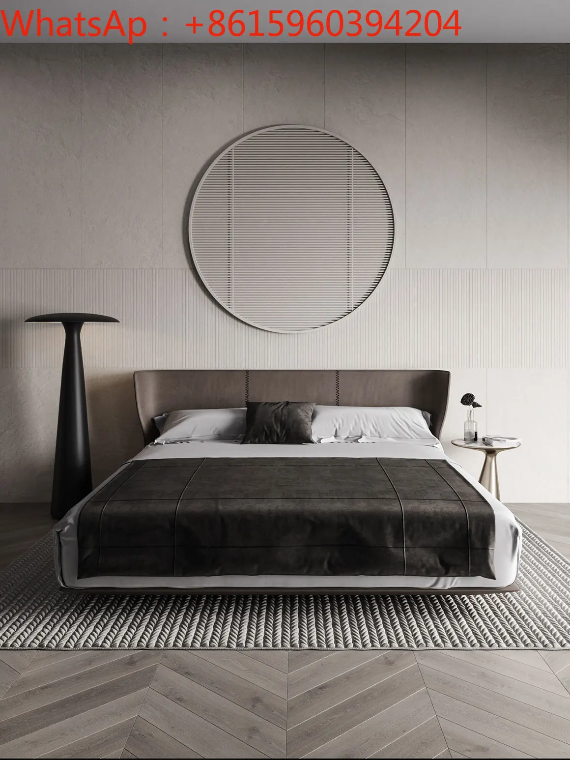 Cama de cuero de lujo ligera italiana, silla de montar sencilla y moderna, cama de cuero silenciosa, modelo de habitación principal doble