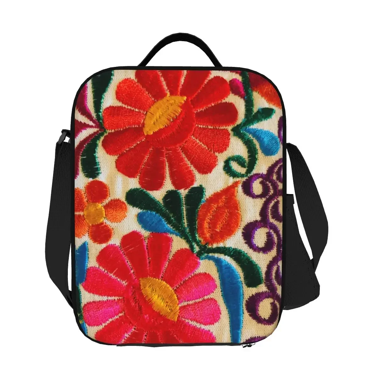 Mexicaanse bloemen borduurwerk kunst geïsoleerde lunchtassen voor kamperen reizen textiel bloemen folk herbruikbare koeler thermische doos