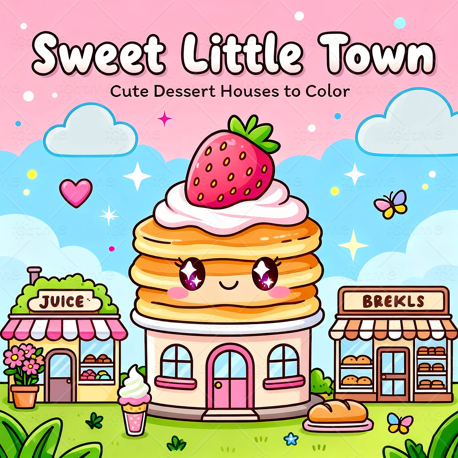 Sweet Little Town Bold-easy Patterns Coloring Book for Adults Cute Drawing Book Perfect Gift for Party and Birthday ﻿